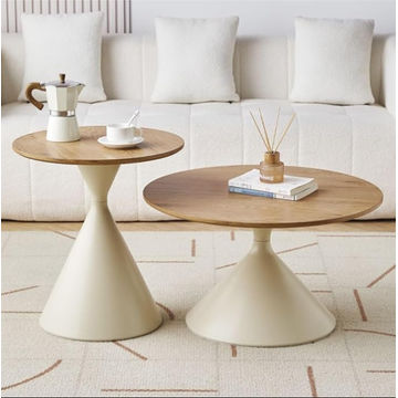 Deora Wood Round Coffee Table with Metal Legs -Cream/Brown