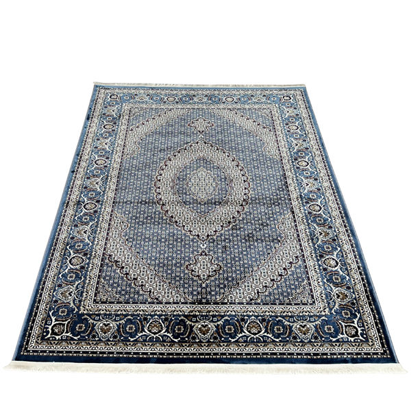 Turkish Style 200290cm Area Rug – Blue Traditional Medallion Carpet, Soft Oriental Floral Design for Living Room, Bedroom, or Office