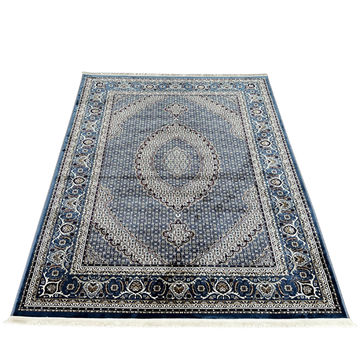 Turkish Style 200290cm Area Rug – Blue Traditional Medallion Carpet, Soft Oriental Floral Design for Living Room, Bedroom, or Office