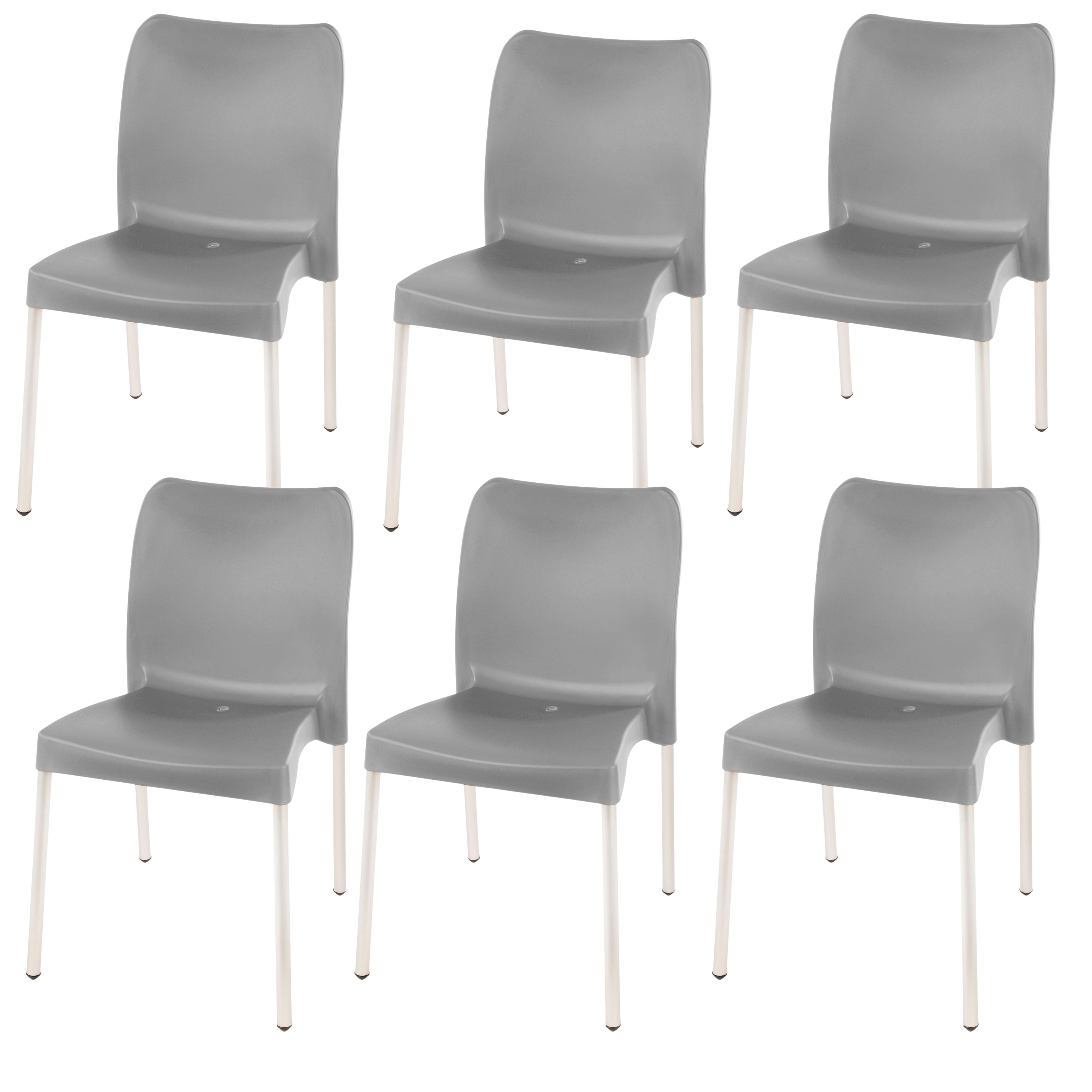 Florence Heavy  Duty Plastic Bistro Chair / Patio Chair / Garden Chair / Stackable - NO ARMRESTS - KALAHARI GREY  - Set of 6