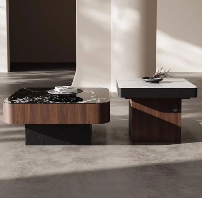 Ziyane - Contemporary Coffee Table Duo - Marble Finish & Hidden Storage
