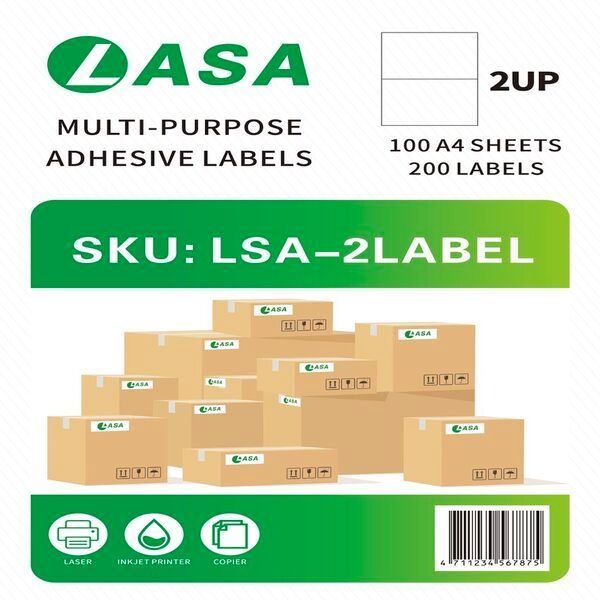 LASA 2 Up Label A4 Adhesive 100 Sheets