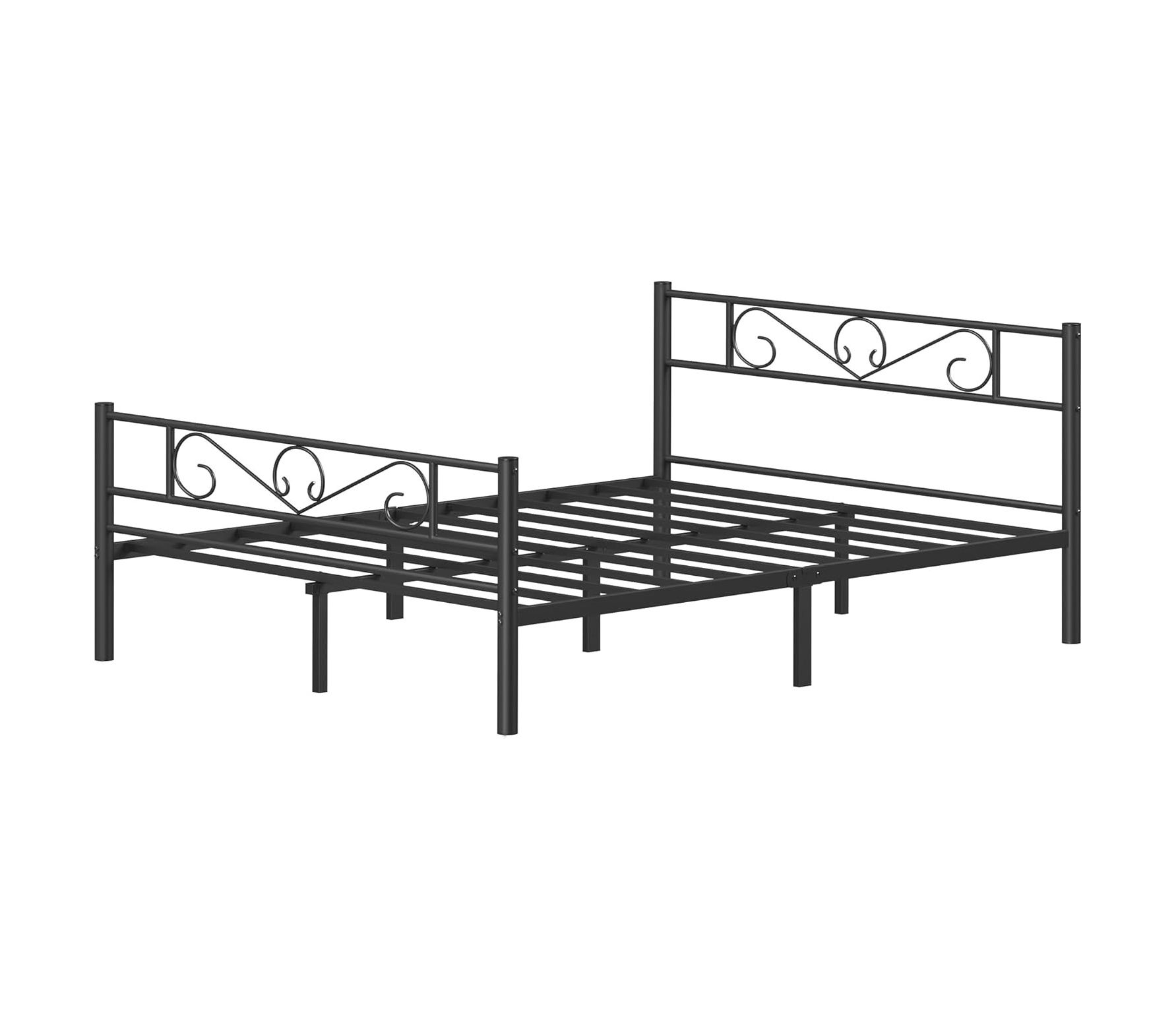 Queen Metal Bed Frame – 160x200 cm Sturdy Platform with Slats, Black