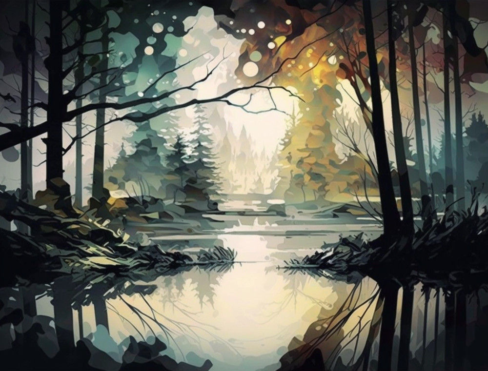 Canvas Wall Art - Canvas Wall art: Forest Abstract Painting  - B1253 - [120 x 80 cm]