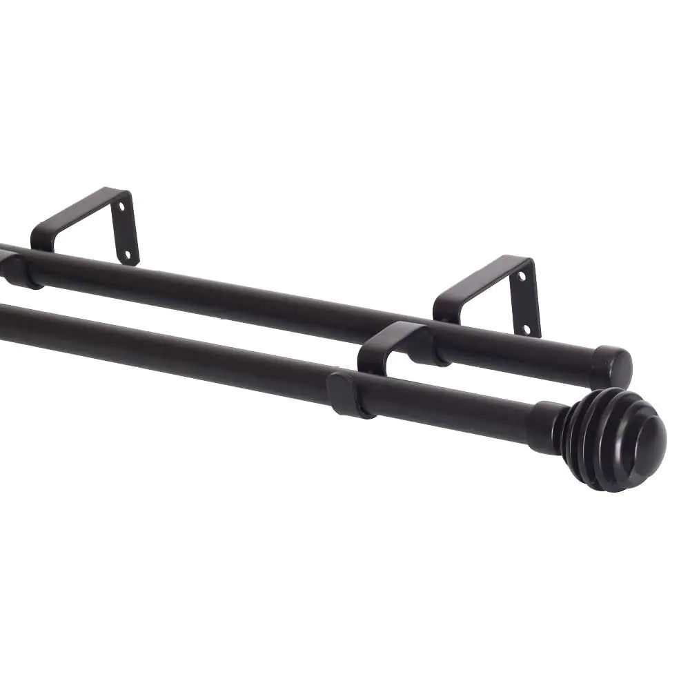 Curtain Rod Set – Double, Steel, Spiral Finial, Black, Expandable 1.6m to 3.0m
