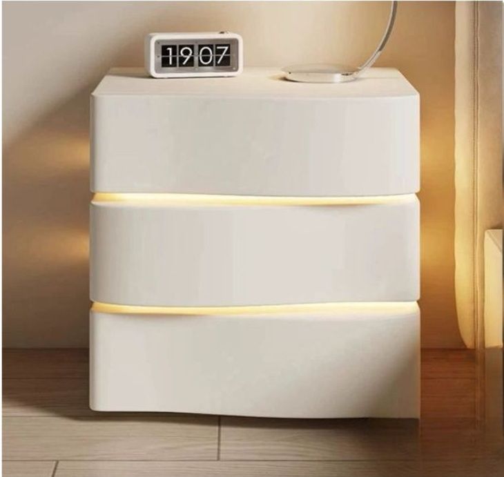 Illuminated 3-Drawer Nightstand-White