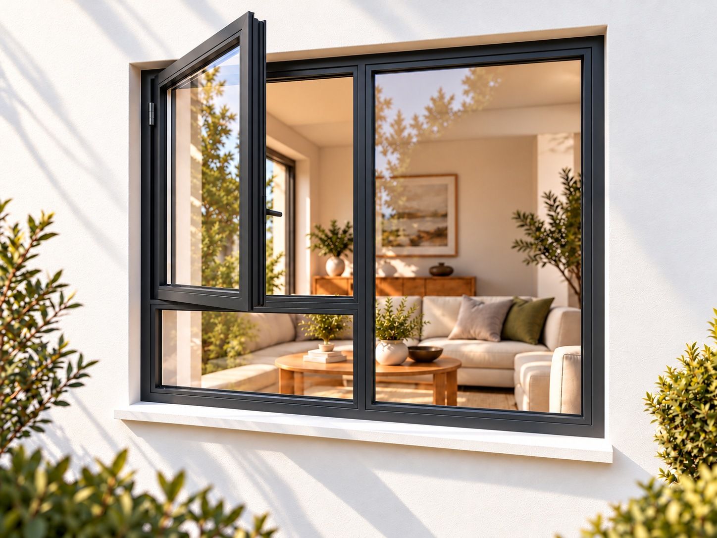 Kenzo Premium Side-Hung Aluminium Window - Charcoal, 1200 1800 mm, Left Side Opener with Fixed Bottom Pane