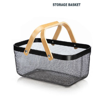 Wooden Handle Storage Basket Storage Organizer