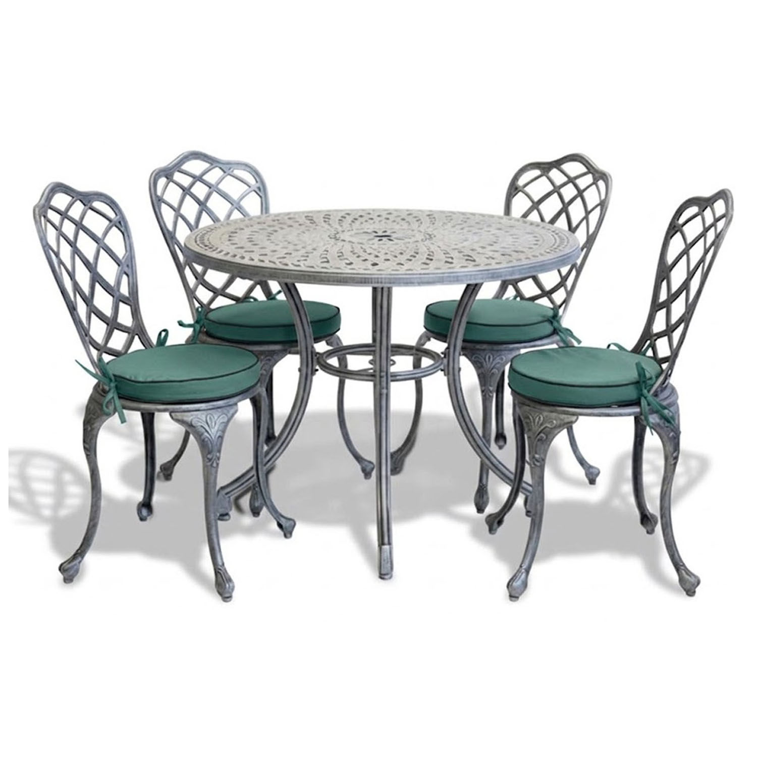 Coral Aluminium Dining Set 4-Seater - Silver, Green Cushions