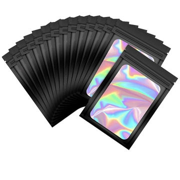 Resealable Holographic gift travel packaging food florist school bags - Black - 100