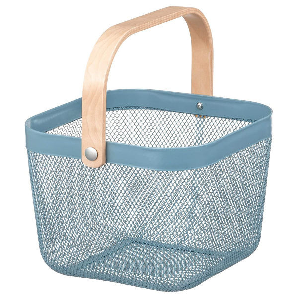 Mesh Storage Basket with Wooden Handle - Small - Blue