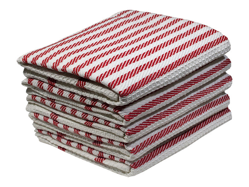 Multipurpose, Easy Fit, Absorbent Kitchen Towel - Design 2376 - 044x068cms - (05 Pc Pack) - Stripes - High Risk Red
