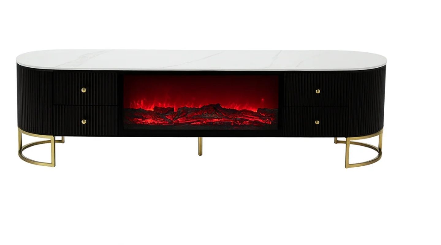 C-Shaped Gold Legged Electric Fireplace TV Stand