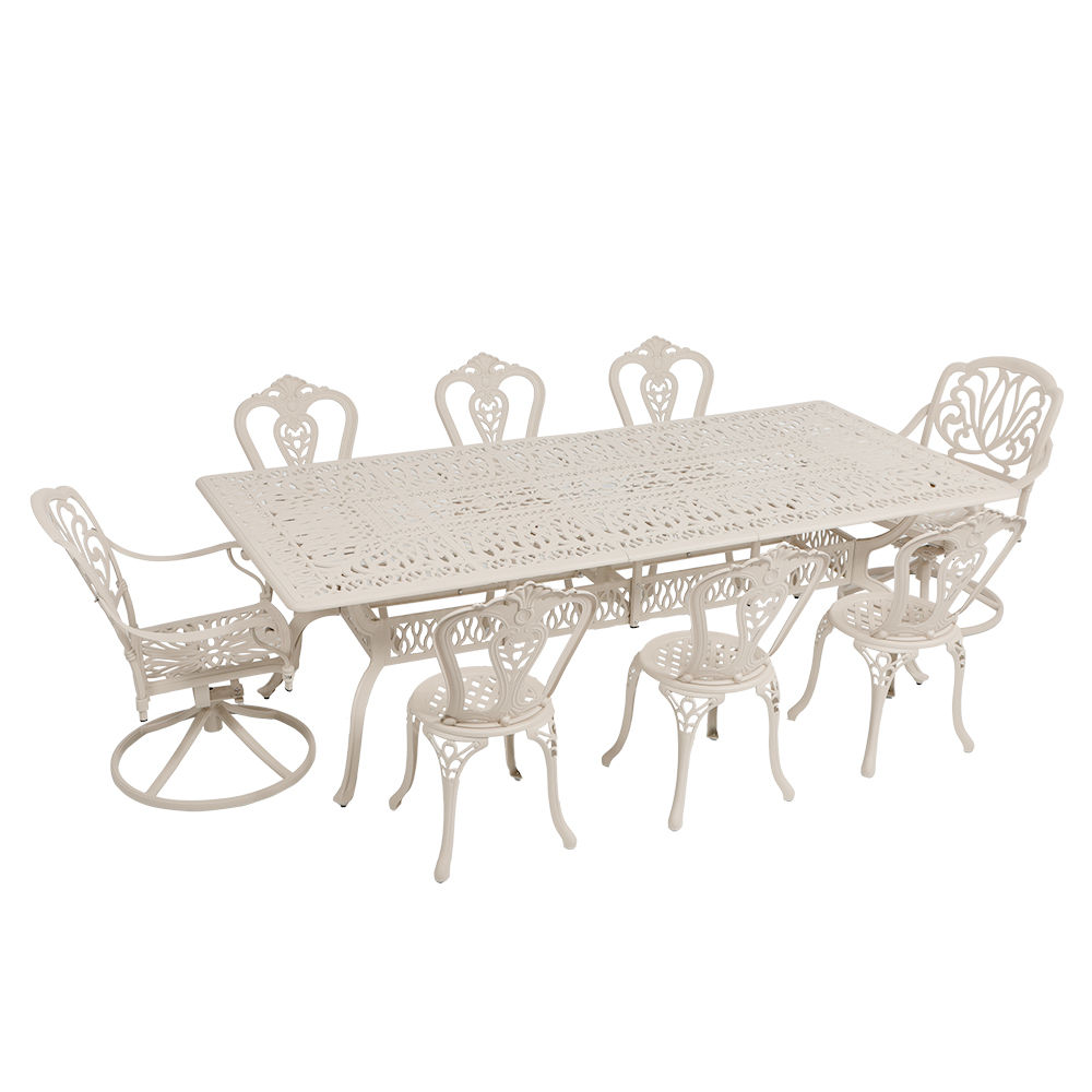 8 Seater - Victoria  Aluminium Patio Set / Garden Furniture / Outdoor Dining Set    (8 Victoria Chairs with 240cm x 110cm Rectangular Elizabeth Table) - SAND