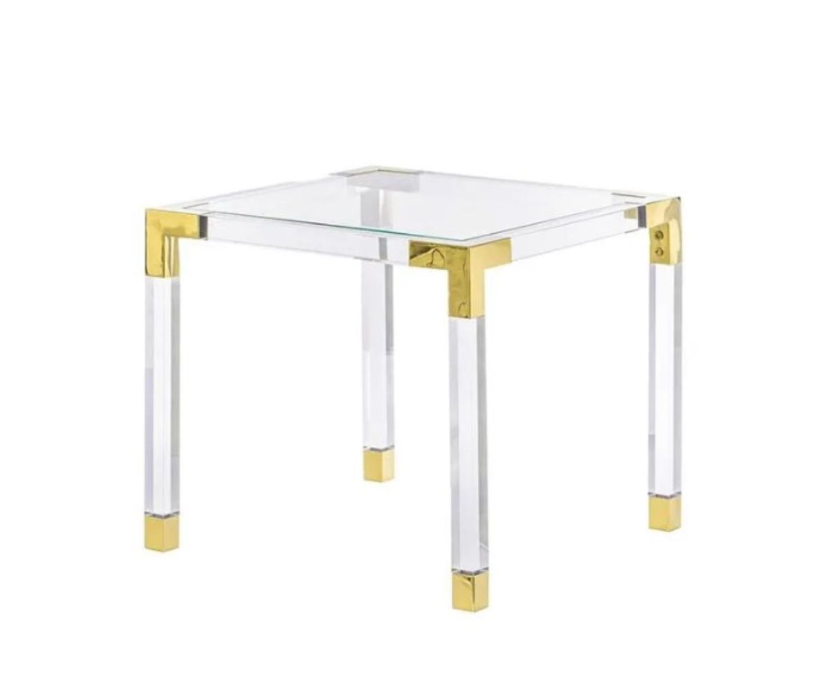 Bold Tones Square Acrylic Metal Modern Tempered Glass Side Table - Clear/Gold