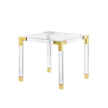Bold Tones Square Acrylic Metal Modern Tempered Glass Side Table - Clear/Gold