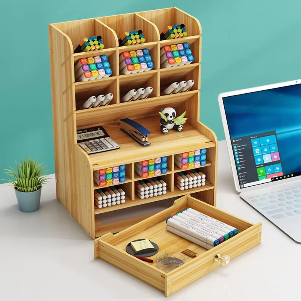DIY Wooden Desktop Pen Holder and Drawer
