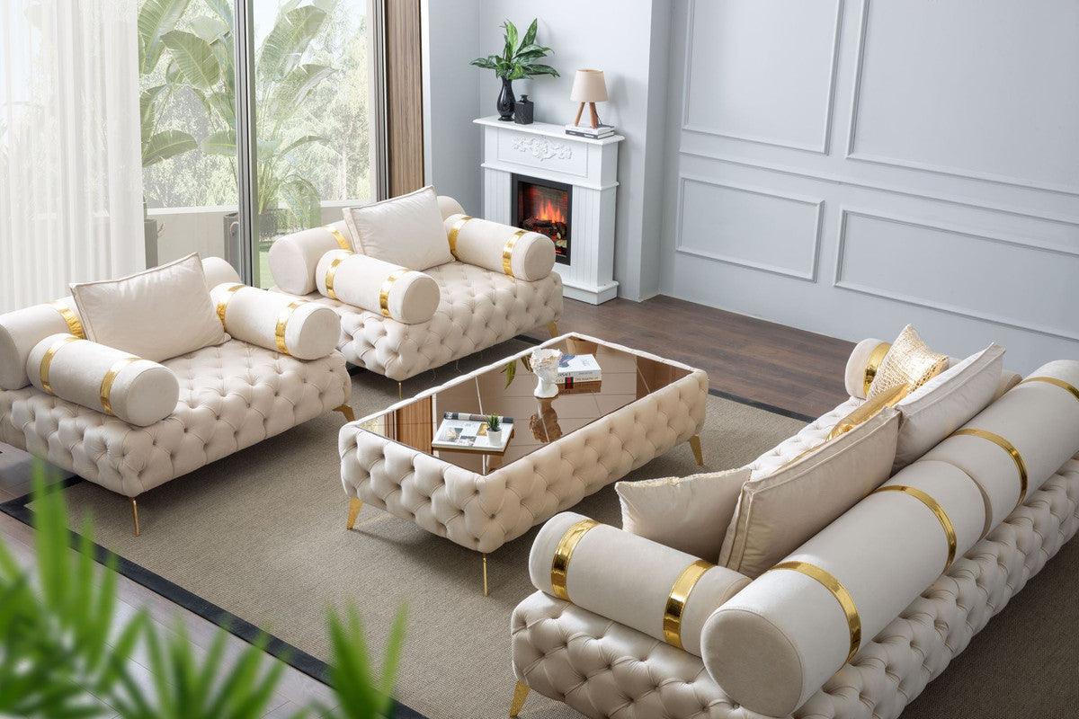 Briaton luxury Chesterfield 4pc sofa cream - Purple