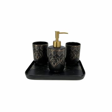 Ceramic Bathroom Accessories Set - Matt Black & Gold