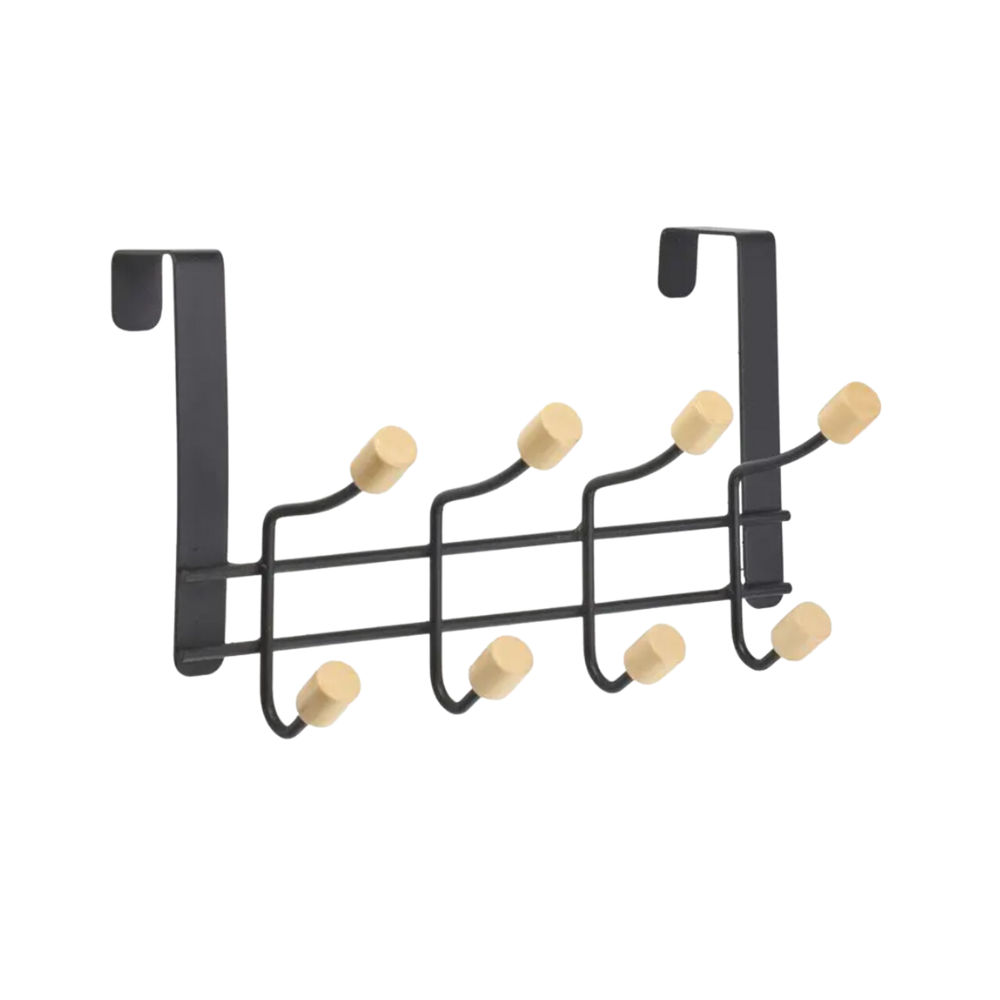 Over Door Hook, Black/Wood, 4 Hooks