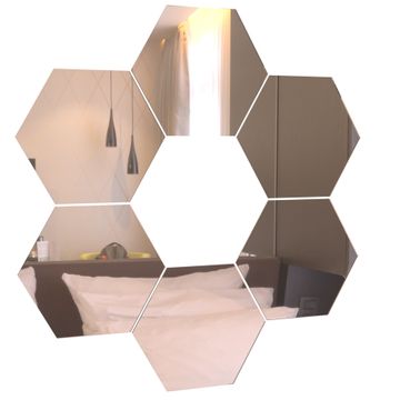 Rose Gold Hexagon Acrylic Mirror Wall Art Tiles Décor - Self Adhesive- 20cm - Large - 6-Pack