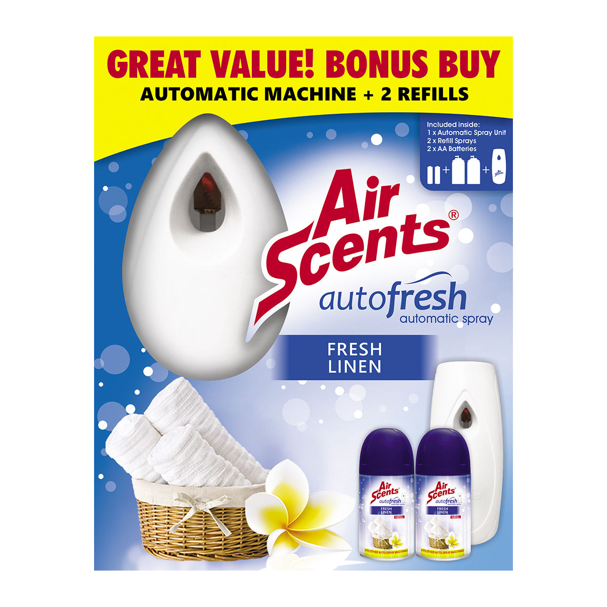 AIR SCENTS AUTOMATIC MACHINE INC 2 X FRE LINEN 250ML
