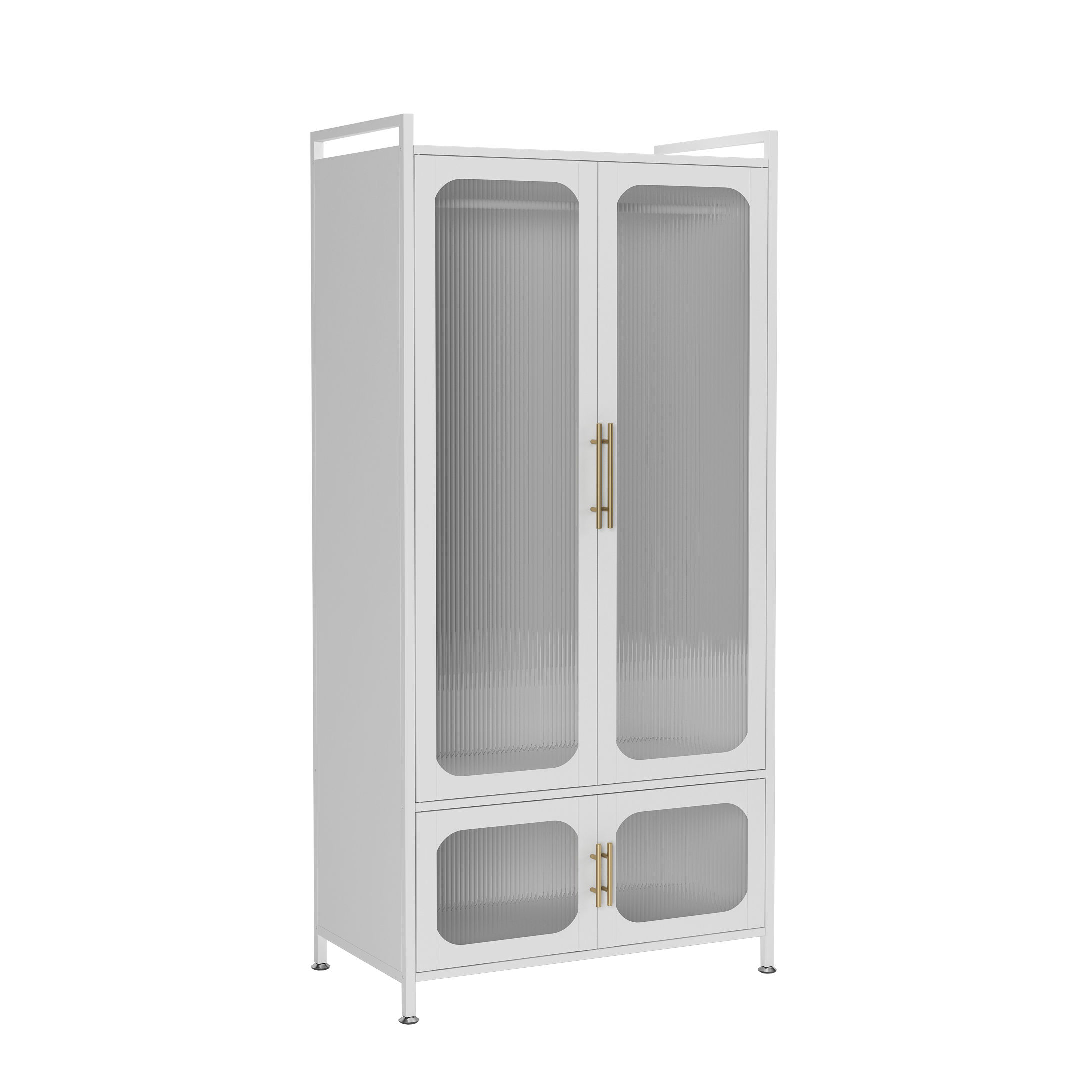 Steel 4 Door Wardrobe Storage Cupboard With Magnetic Cabinet Door - White