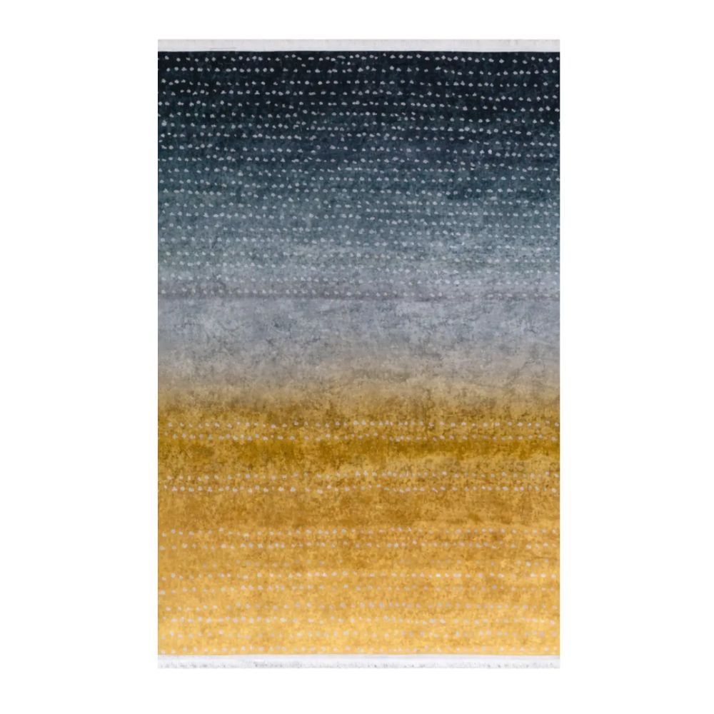 Mustard & Blue Printed Rug 160 220 cm – Modern Decorative Area Rug for Lounge, Bedroom & Office
