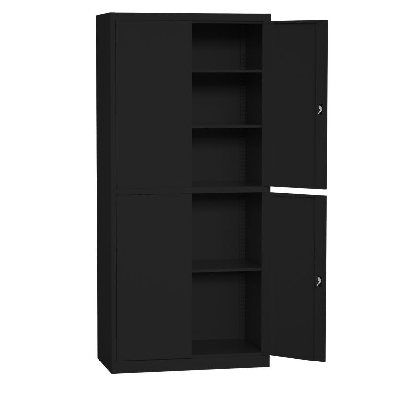 Steel 4 Door Filing Cabinet Storage Cupboard With 3-Point Lock - Black