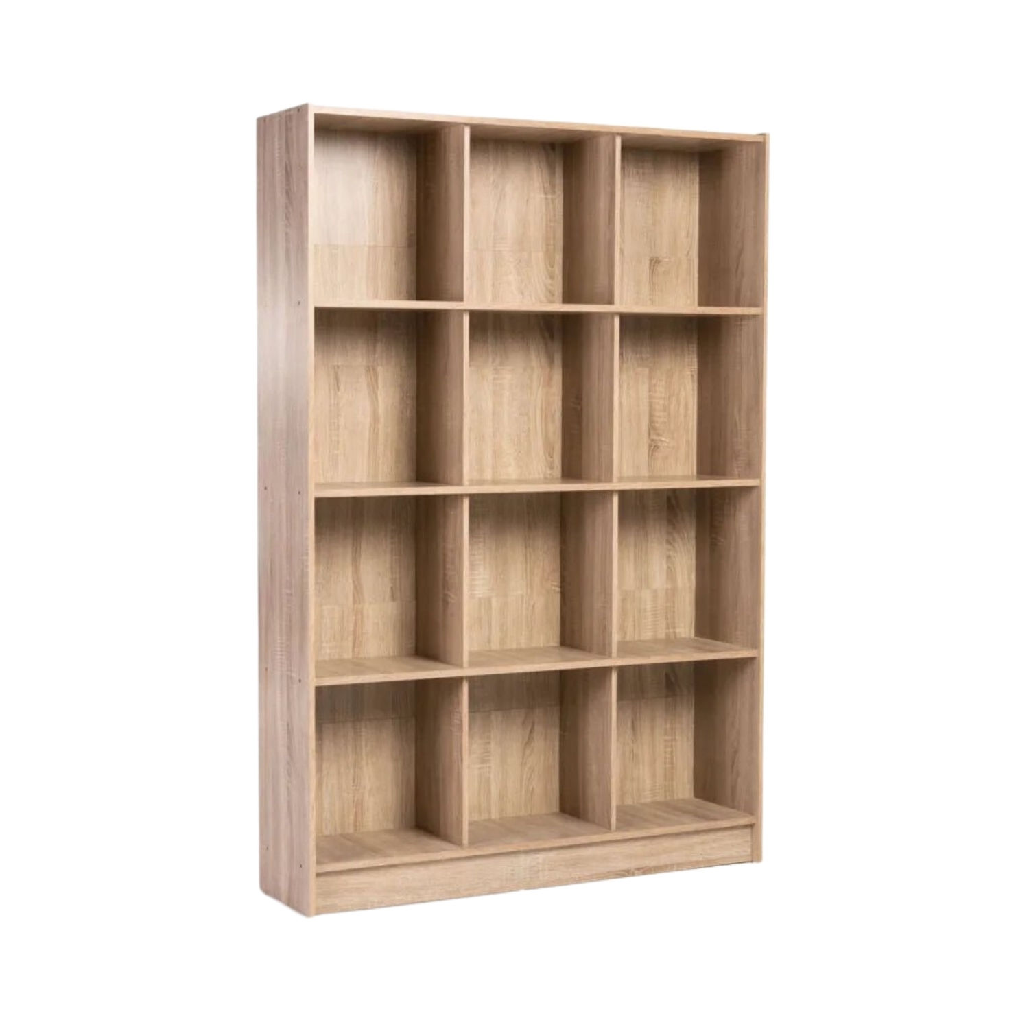 4-Shelf Bookcase with 12 Compartments for Storage - Light Oak