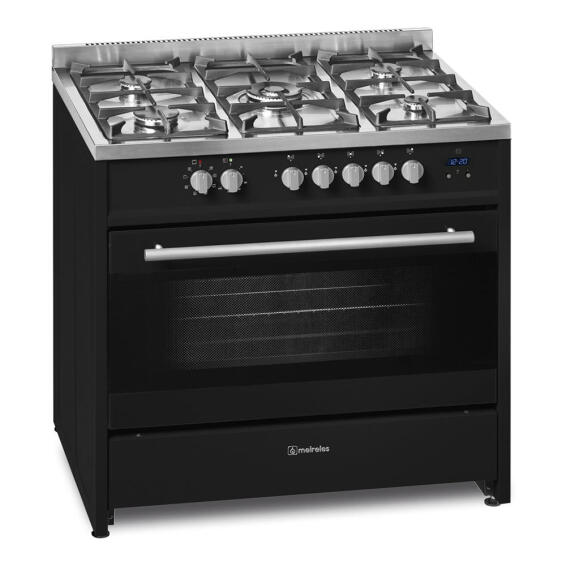 Meireles Kitchen Gas Stove 5 Burner With Gas Multifunction Oven 90Cm Black G90 Sp Bl