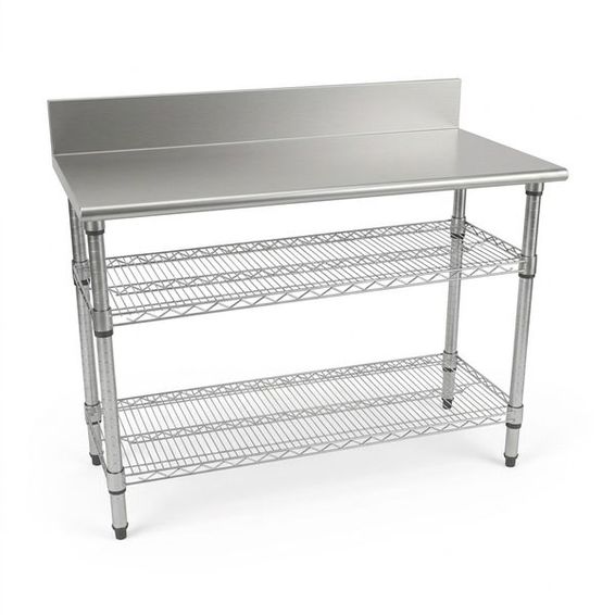 Stainless Steel 2-Tier Work Table with Splashback - 1300 x 690 x 870mm