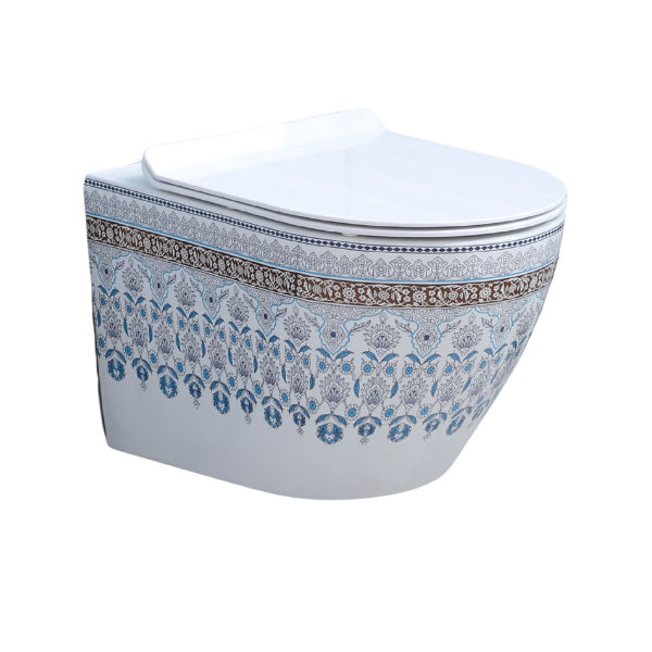 WALL HUNG TOILET - AZALEA - WHITE & BLUE ART