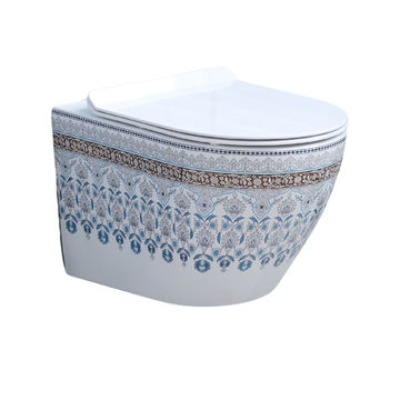 WALL HUNG TOILET - AZALEA - WHITE & BLUE ART