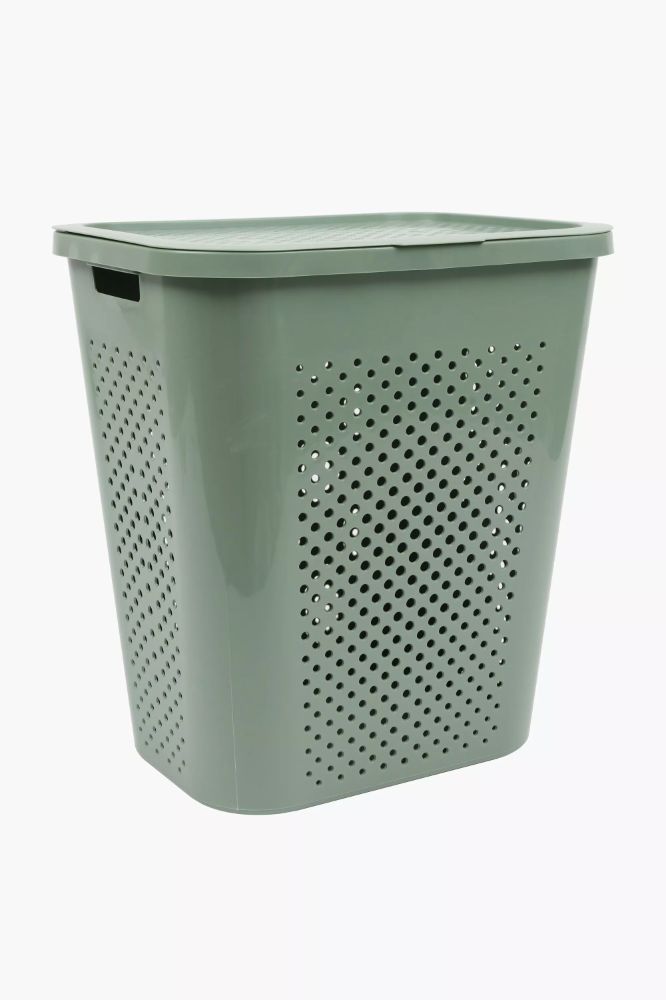 85L DOTTED LAUNDRY BASKET Sturdy Plastic Laundry Storage with Lid