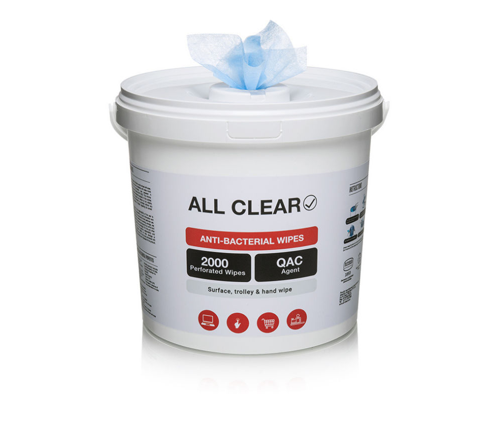 All Clear - Pack Of 2 - 2000 Anti-Bacterial Wipes Bucket