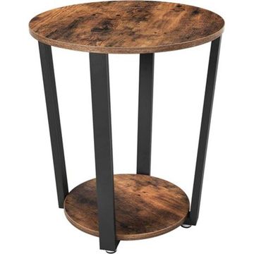 Round End Table with Storage Shelf - Rustic Wood Top & Steel Frame Design