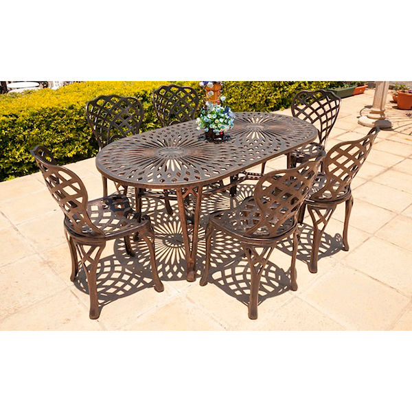 Ageless & Beautiful!   6 Seater Cast Aluminium Patio Furniture Set / Garden Furniture Set / Outdoor Furniture Set - 6 x Diamond Chairs with  85cm x 157cm Oval King Diamond Table