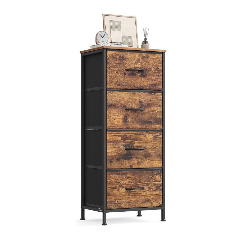 Songmics Chest of Drawers Storage Organiser, 4 Fabric Drawers, Brown