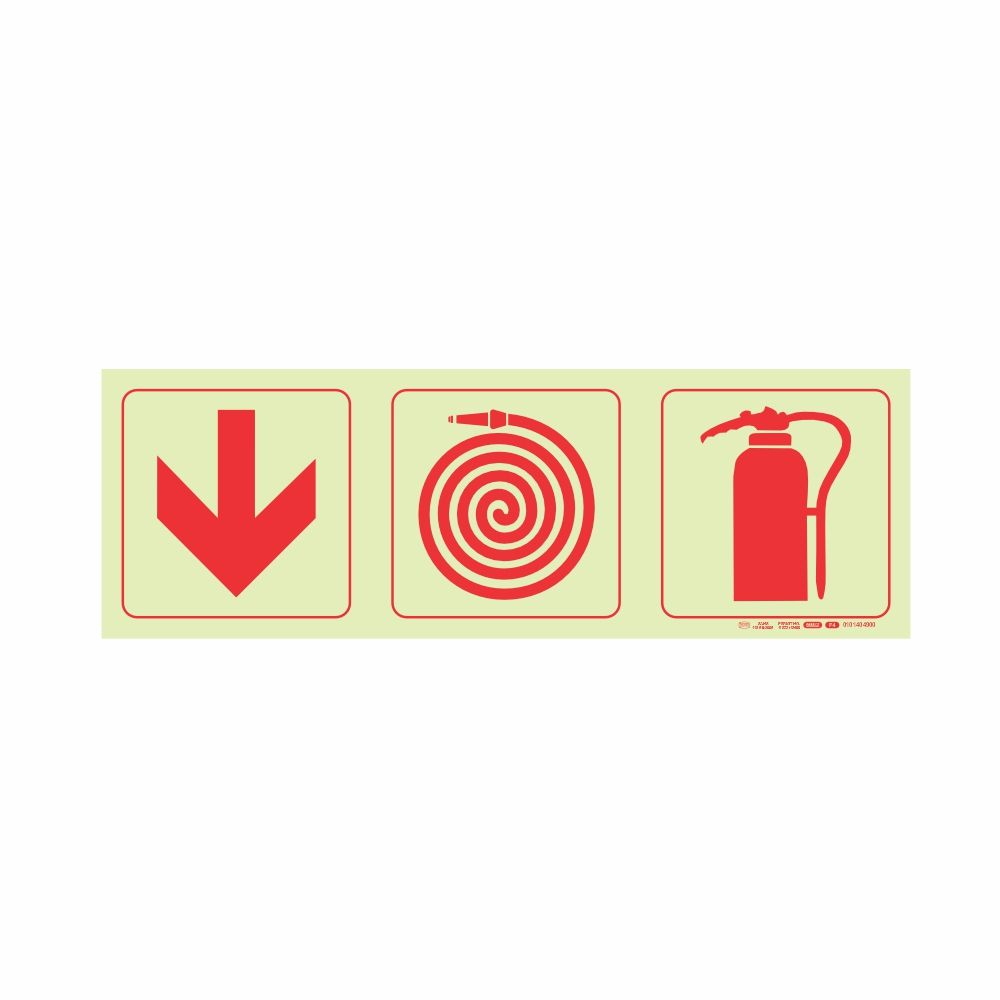 Photoluminescent 190mm Safety Sign F4 Arrow Down Fire Hose Reel Fire Extinguisher