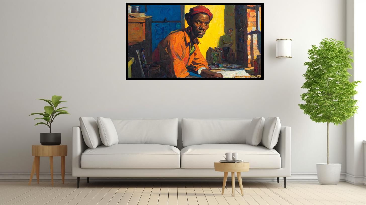 Canvas Wall Art - Township Art Painter At Work - B1037 [120 x 80 cm]