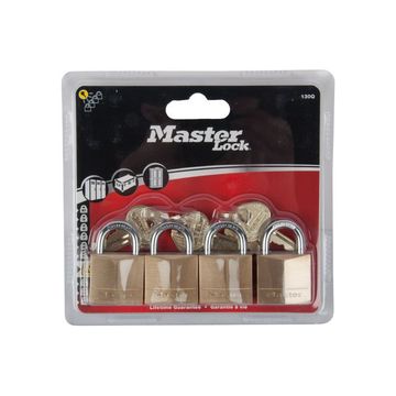 Mackie 40mm Keyd Alike Master Brass Pad Lock - 4 Pack