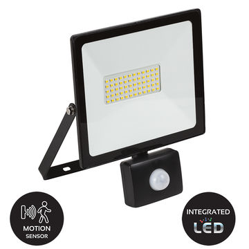 Eurolux LED 50w Floodlight & Sensor Black 4000K