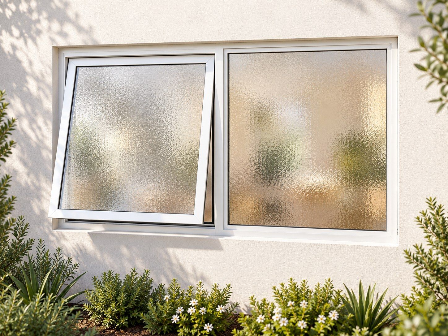 Kenzo Premium Top-Hung Aluminium Window - White, 1200 600 mm, Left Upper Opener with Fixed Side Pane, Obscure Safety Glass