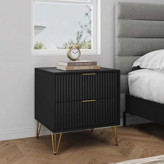 3 Drawer Dresser & Nightstand Combo Black/Gold