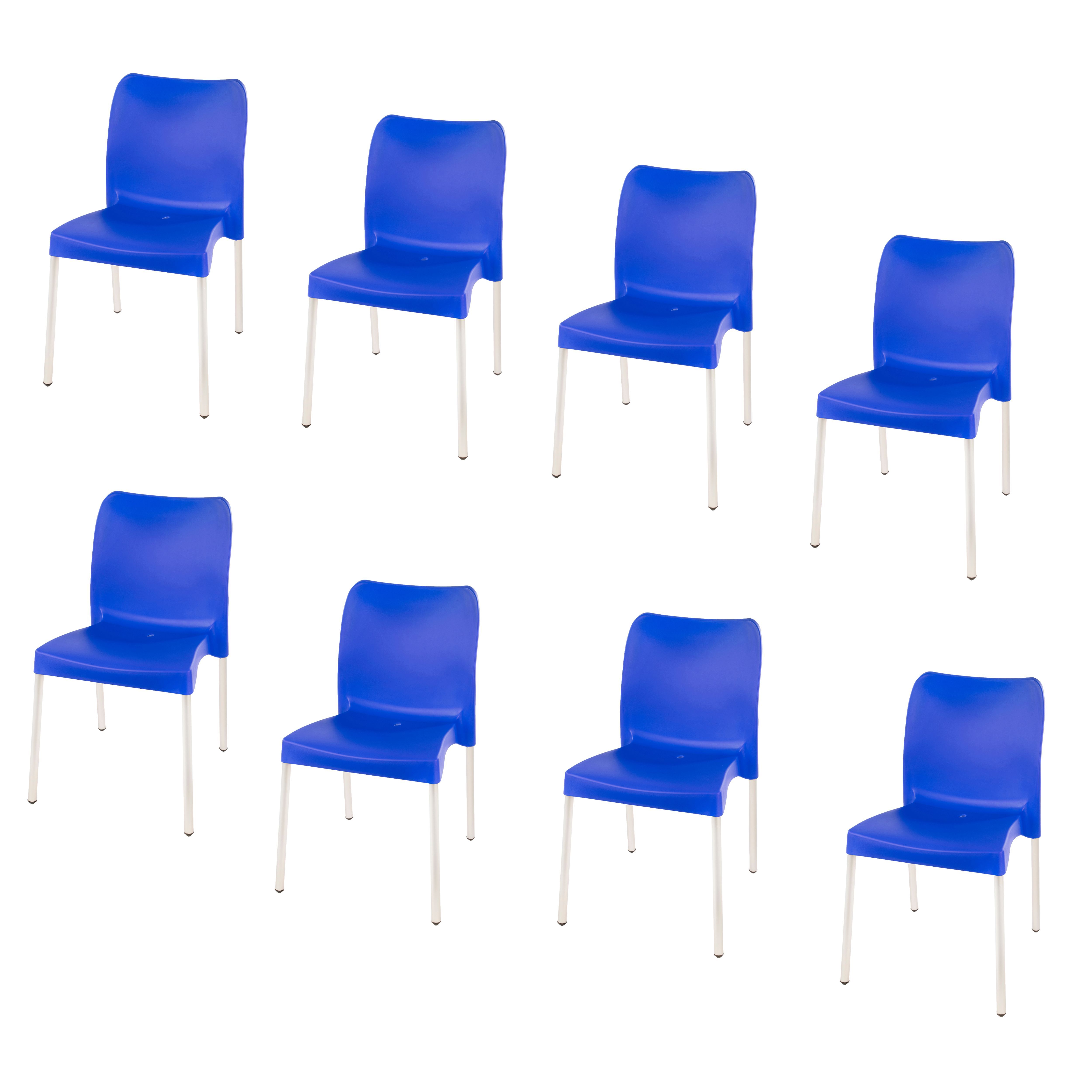 Florence Heavy  Duty Plastic Bistro Chair / Patio Chair / Garden Chair / Stackable - NO ARMRESTS - BLUE  - Set of 8
