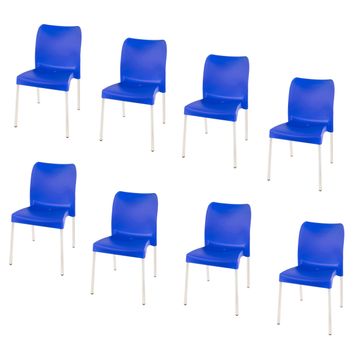Florence Heavy  Duty Plastic Bistro Chair / Patio Chair / Garden Chair / Stackable - NO ARMRESTS - BLUE  - Set of 8