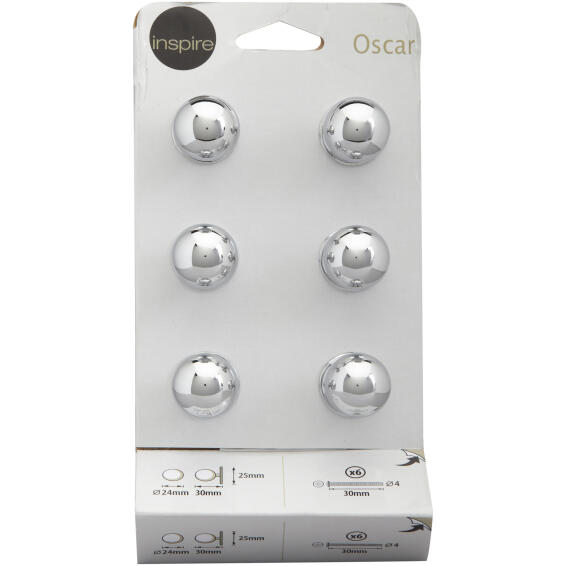Cabinet knob sphere polished chrome oscar 24mm 6pc inspire