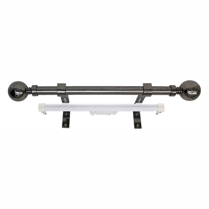 Matoc 25mm Pole and Single Rail Kit - Ball Finials - Black Nickel - 1.0m