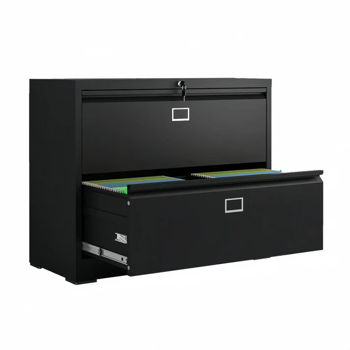 Steel Lateral 2 Drawer Swan Handle Filing Cabinet Cupboard Locker With Card Slots - Black